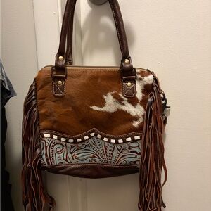 Myra Bag Brown and White Leather Shoulder Bag